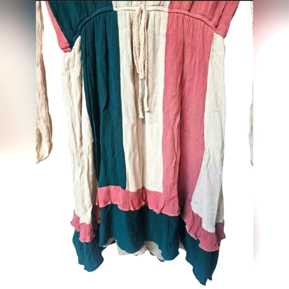 143 Story By Line Up Flowy Tiered Ruffle Longsleeve Midi Dress Colorblock Vneck - Picture 5 of 15